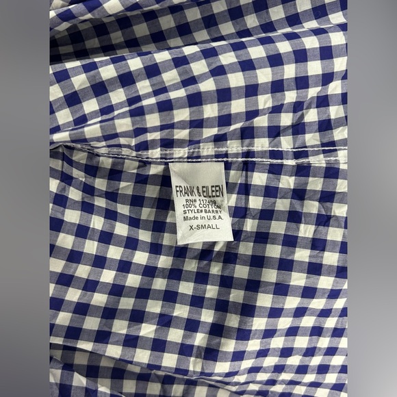Women’s Frank & Eileen Blue White Plaid Long Sleeve Button Blouse Designer XS - Picture 4 of 4
